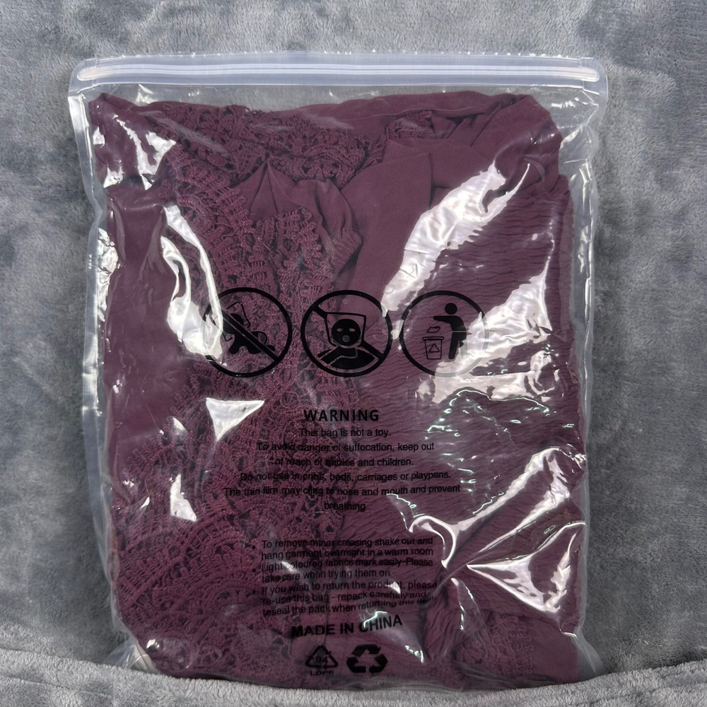 SHESTARR Women Burgundy Crochet Lace Smocked Waist Dress 2XL